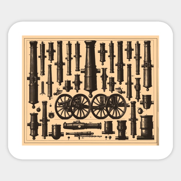 Vintage Cannon & Artillery Diagrams (1907) Sticker by Bravuramedia